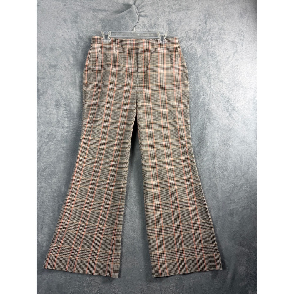 Lauren Ralph Lauren Womens 10 Brown Plaid Dress Pants Wide Leg Flare Wool Blend